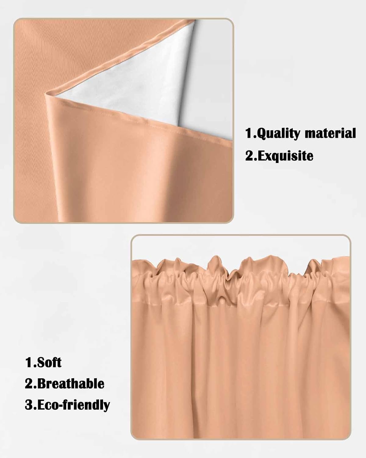 Swag Curtains, Solid Peach Modern Simple Stylish Rod Pocket Window Topper Curtains Valances for Kitchen Bedroom Living Room 2 Panel, 36""x45"", WJL-MAR6BLE20240430SHZF07222CUBCSAN