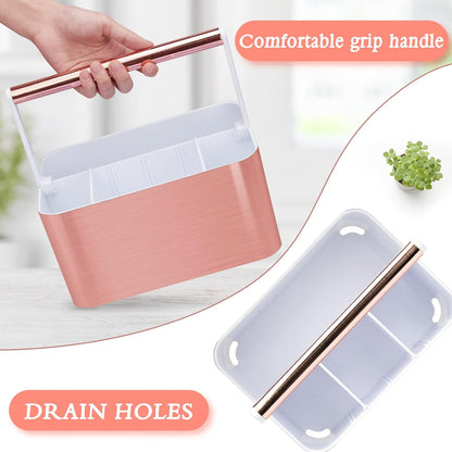 BYUNER Compact Shower Caddy Dorm - Portable Bathroom Caddy Organizer with Handle and Adjustable Divider for College Dorm & Shared Bathroom, Hard Plastic Shower Basket Tote for Toiletry Drainage, Pink