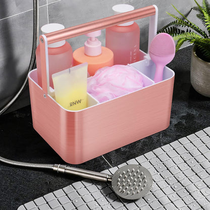 BYUNER Compact Shower Caddy Dorm - Portable Bathroom Caddy Organizer with Handle and Adjustable Divider for College Dorm & Shared Bathroom, Hard Plastic Shower Basket Tote for Toiletry Drainage, Pink