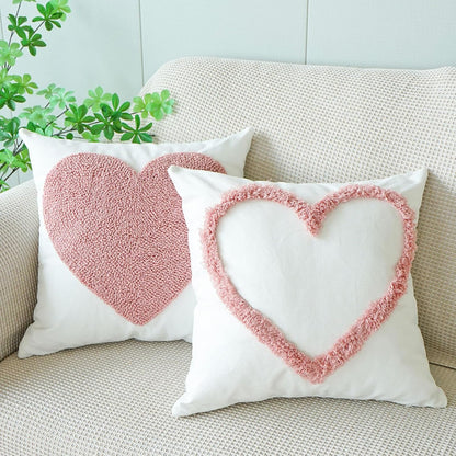 Pack of 2 Pink Love Heart Decorative Throw Pillow Covers, 3D Embroidered Romantic Valentines Day Decorations, Soft Cotton Aesthetic Pillow Covers for Bed Sofa Couch (Pink,18"x18")