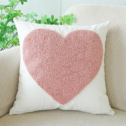 Pack of 2 Pink Love Heart Decorative Throw Pillow Covers, 3D Embroidered Romantic Valentines Day Decorations, Soft Cotton Aesthetic Pillow Covers for Bed Sofa Couch (Pink,18"x18")
