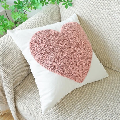 Pack of 2 Pink Love Heart Decorative Throw Pillow Covers, 3D Embroidered Romantic Valentines Day Decorations, Soft Cotton Aesthetic Pillow Covers for Bed Sofa Couch (Pink,18"x18")