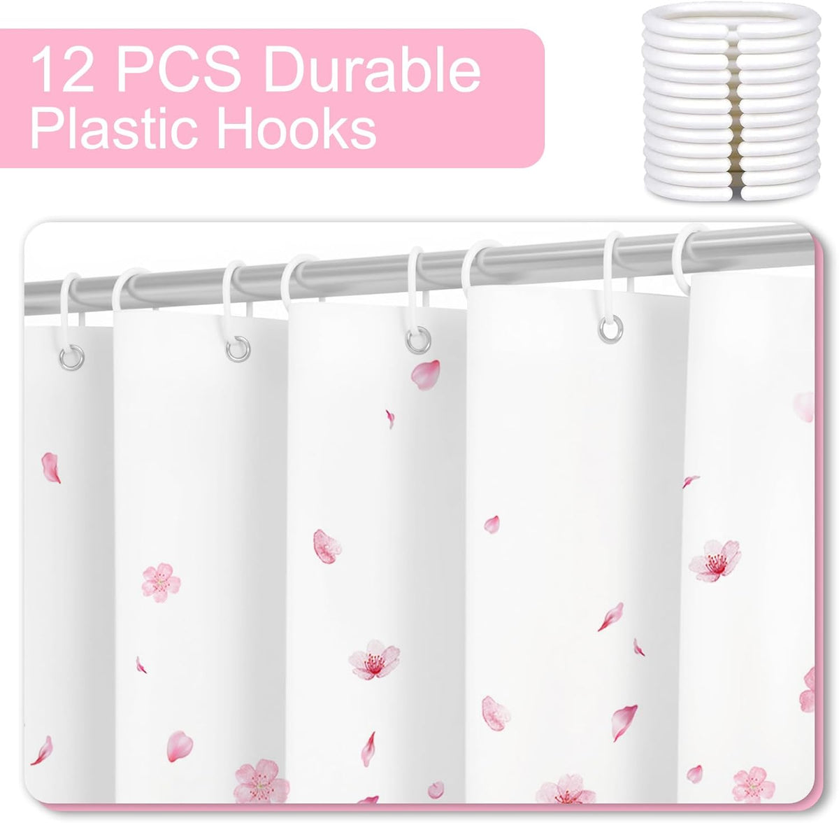 Pink Floral Shower Curtain Pink Petal Spring Cherry Blossom Bathroom Shower Curtain Flower Waterproof Fabric Shower Curtains Bathtub Decor with 12 Hooks 72 X 72 Inch (Pink)