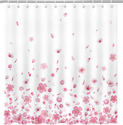 Pink Floral Shower Curtain Pink Petal Spring Cherry Blossom Bathroom Shower Curtain Flower Waterproof Fabric Shower Curtains Bathtub Decor with 12 Hooks 72 X 72 Inch (Pink)
