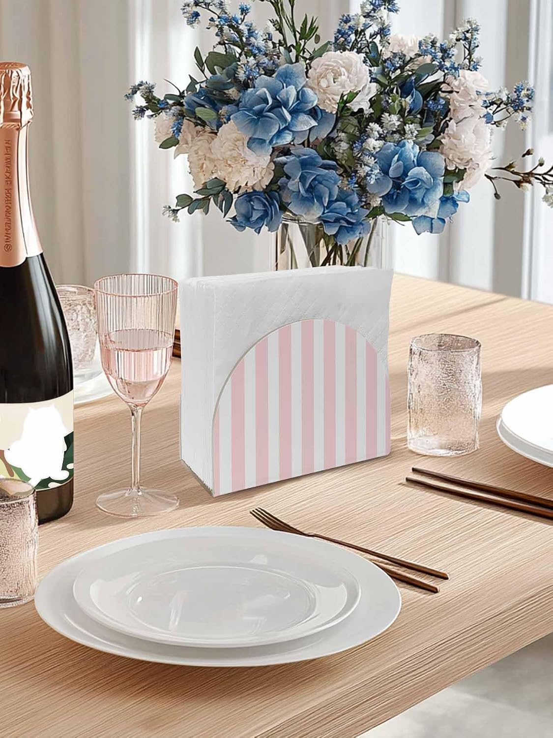 Napkin Holder for Table 1 Pack Pink Stripes Acrylic Standing Napkin Holder Pink White Vertical Striped Upright Tissue Dispenser for Dining Room Kitchen Countertops Indoor & Outdoor Use