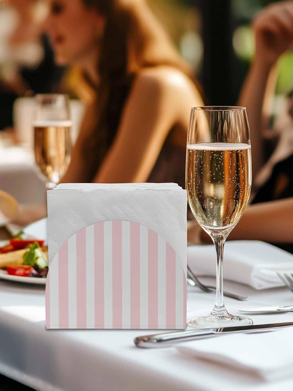 Napkin Holder for Table 1 Pack Pink Stripes Acrylic Standing Napkin Holder Pink White Vertical Striped Upright Tissue Dispenser for Dining Room Kitchen Countertops Indoor & Outdoor Use