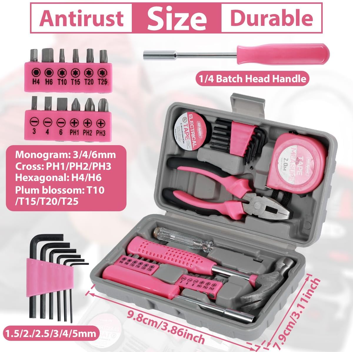 24-Piece Pink Household DIY Tool Kit for Women – Compact Mini Tool Box Set with Essential Starter Tools for Home Projects