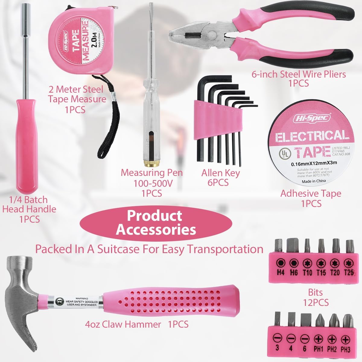 24-Piece Pink Household DIY Tool Kit for Women – Compact Mini Tool Box Set with Essential Starter Tools for Home Projects