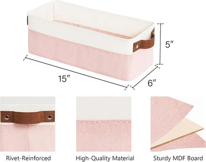 Narrow Fabric Storage Bins, Pink and White, 2-Pack