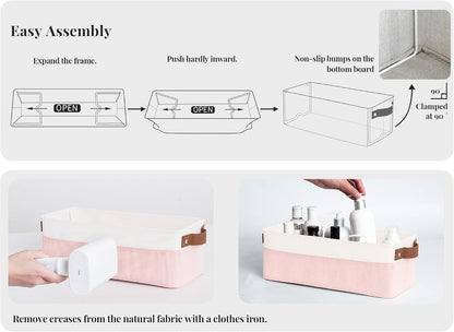Narrow Fabric Storage Bins, Pink and White, 2-Pack