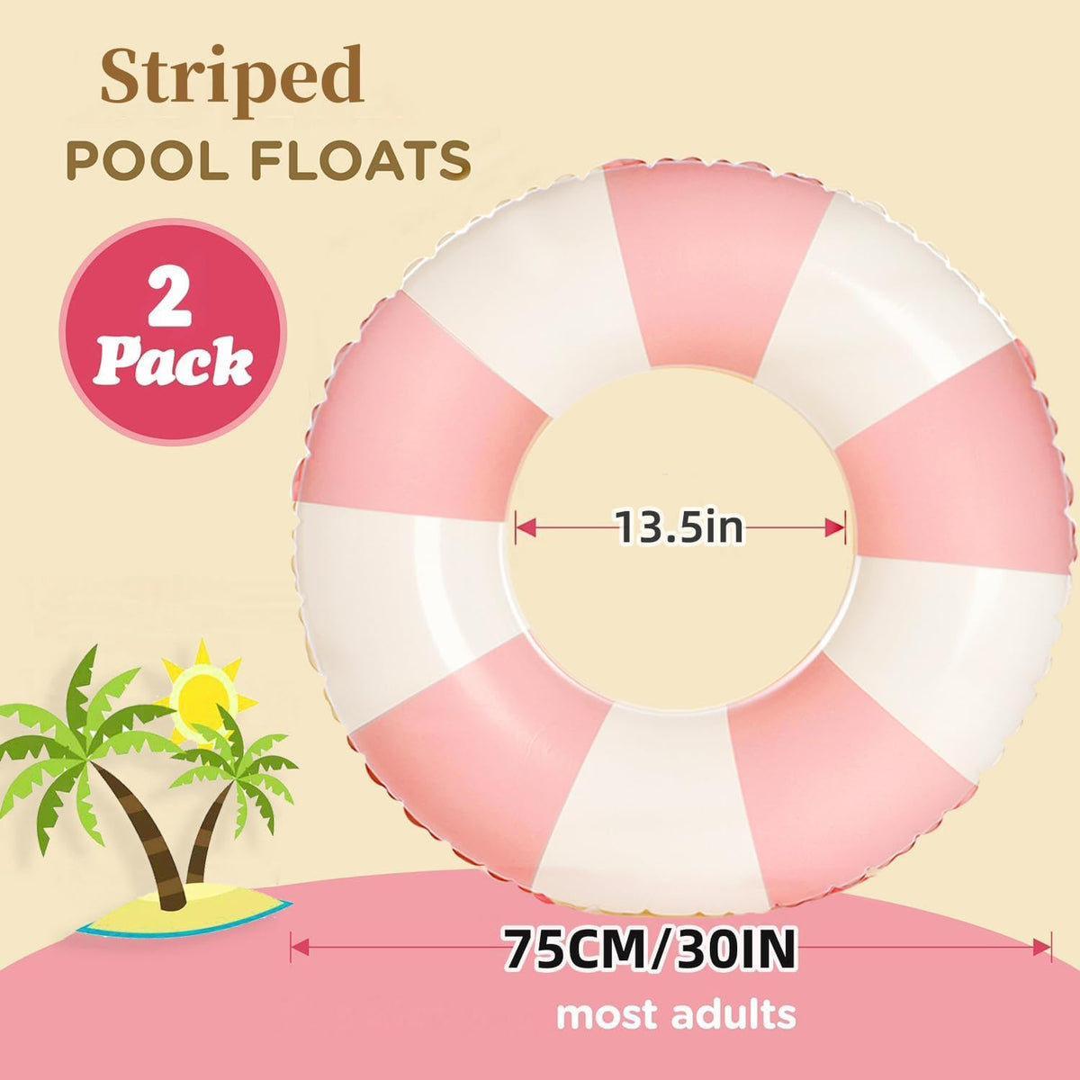 2PCS Floats for Adults Rings Striped Pool Float Large Swim Ring for Adults,35 Inch Classic Striped Teens Adult Inner Tubes Summer Beach Bachelorette Party