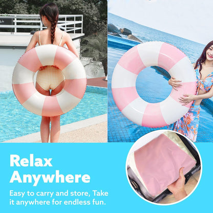 2PCS Floats for Adults Rings Striped Pool Float Large Swim Ring for Adults,35 Inch Classic Striped Teens Adult Inner Tubes Summer Beach Bachelorette Party
