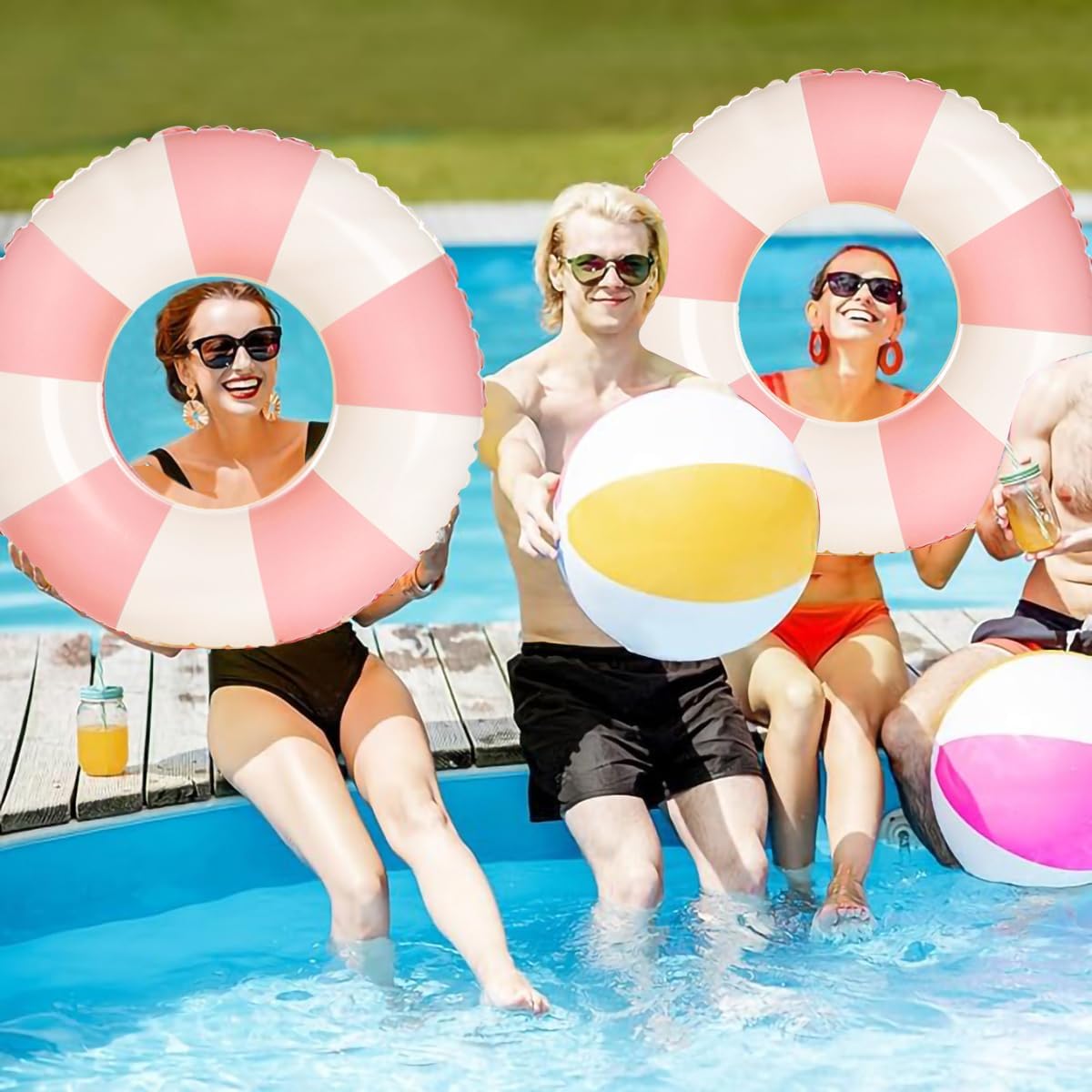2PCS Floats for Adults Rings Striped Pool Float Large Swim Ring for Adults,35 Inch Classic Striped Teens Adult Inner Tubes Summer Beach Bachelorette Party