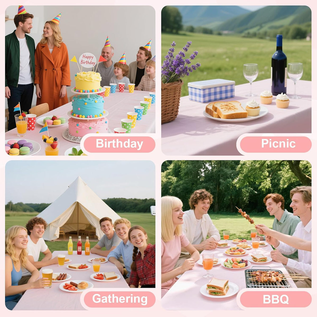 3 Pack Plastic Light Pink Tablecloth, Disposable Scalloped Edge Table Cloth Waterproof Rectangle Pink Table Cover for Birthday Bridal Wedding Baby Shower, 54 X 108 Inch