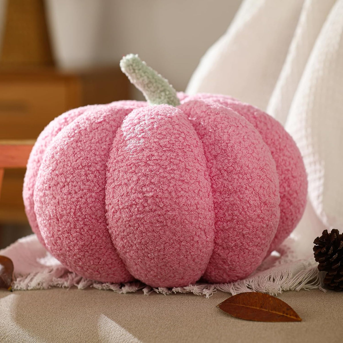 YRXRUS Pumpkin Pillows, Halloween Pumpkin Throw Pillows, Pink Shaped Pillow for Fall Room Decor Gifts, Teddy Fleece Cute 6x12 Inches Halloween Pillow, Accent Fall Pillows