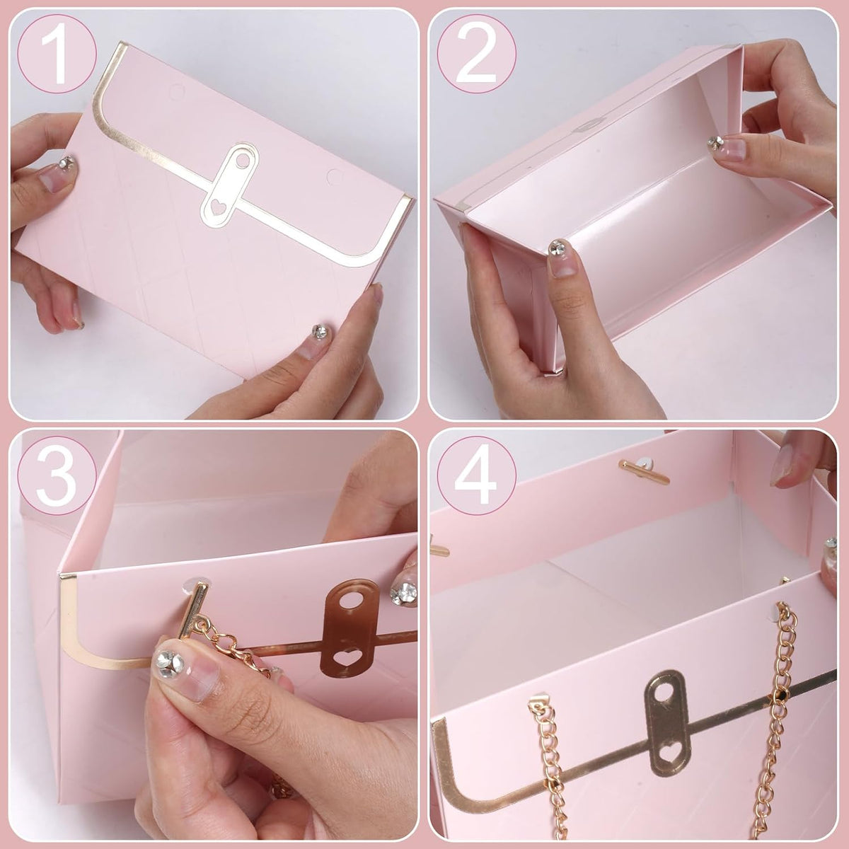 6pcs Flower Paper Gift Box Bouquet Storage Bucket Handbag with Metal Chain Flower Boxes for Arrangements Wedding Valentine's Mother's Day Birthday Bridal Showe