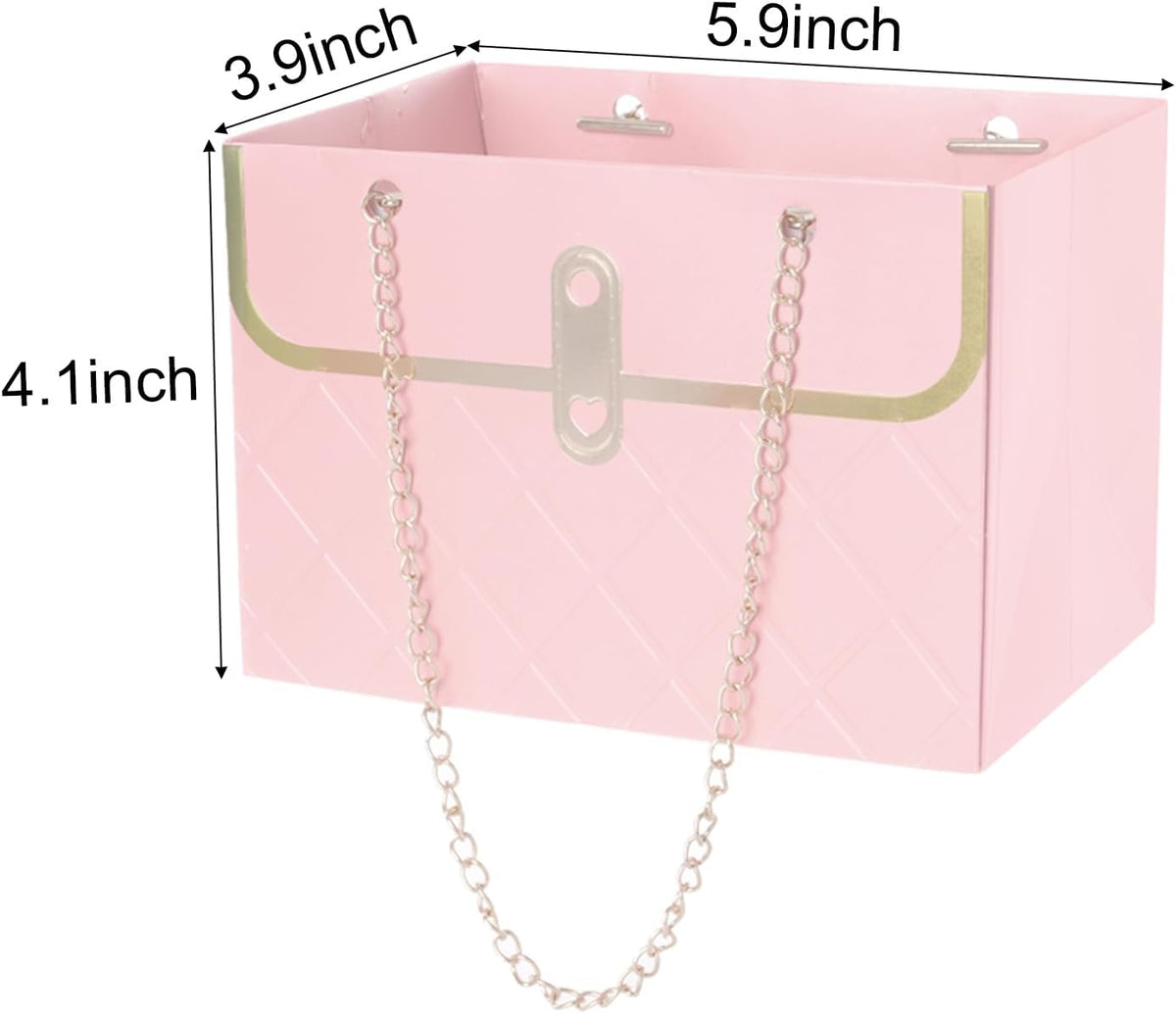 6pcs Flower Paper Gift Box Bouquet Storage Bucket Handbag with Metal Chain Flower Boxes for Arrangements Wedding Valentine's Mother's Day Birthday Bridal Showe