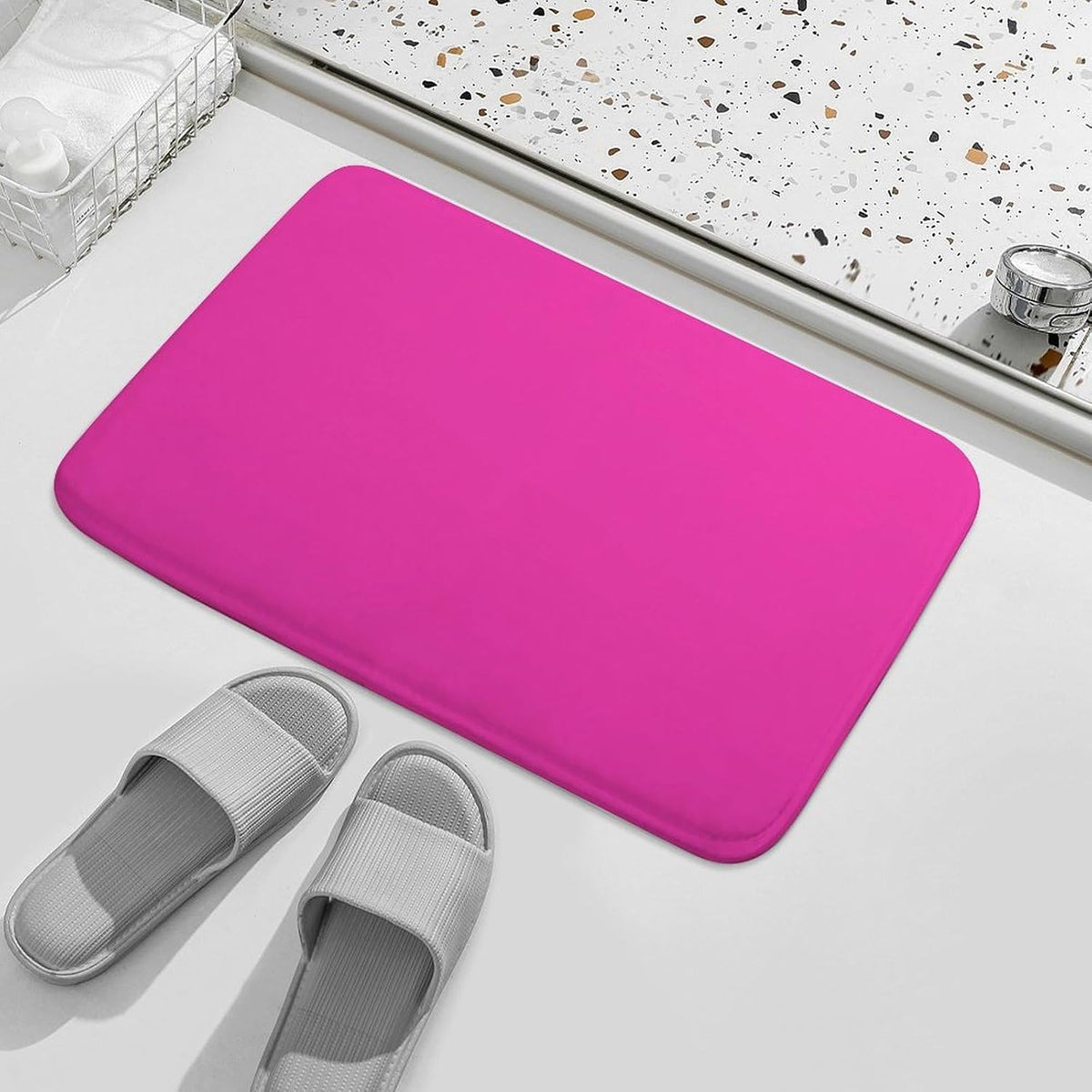 Solid Plain Bright Pink Bath Mat Rug 32x20, Ultra Soft Bathroom Rug, Non Slip and Absorbent Bath Rug Carpet for Bathroom Floor, Tub and Shower
