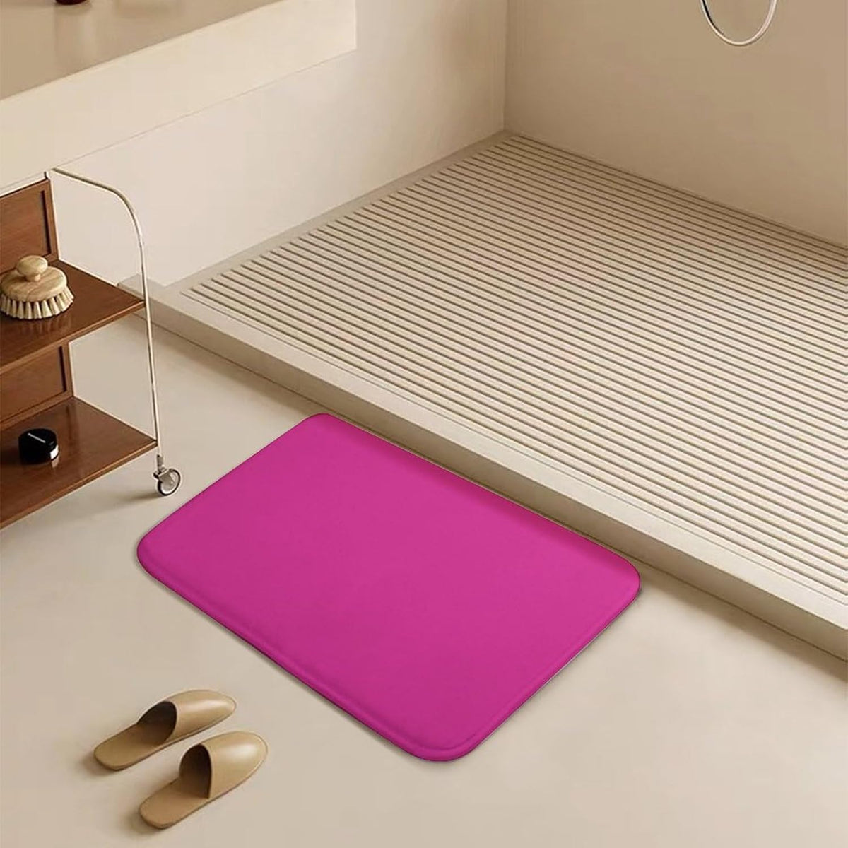 Solid Plain Bright Pink Bath Mat Rug 32x20, Ultra Soft Bathroom Rug, Non Slip and Absorbent Bath Rug Carpet for Bathroom Floor, Tub and Shower
