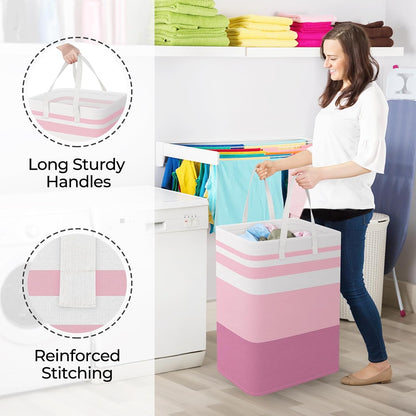 Laundry Basket Hamper, 75L Collapsible Clothes Storage, Pink