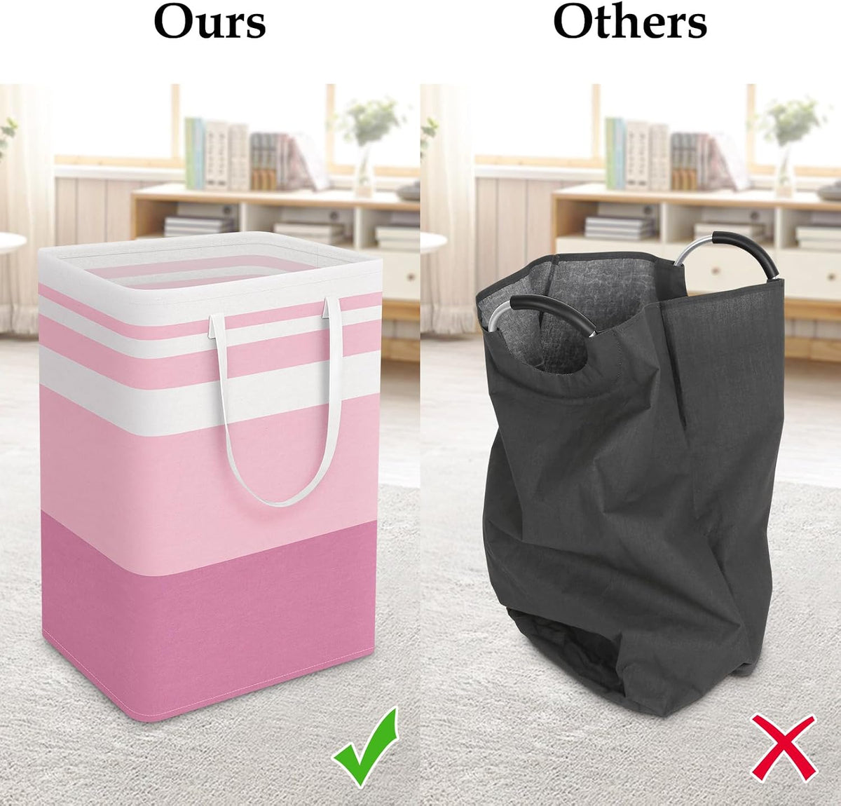 Laundry Basket Hamper, 75L Collapsible Clothes Storage, Pink