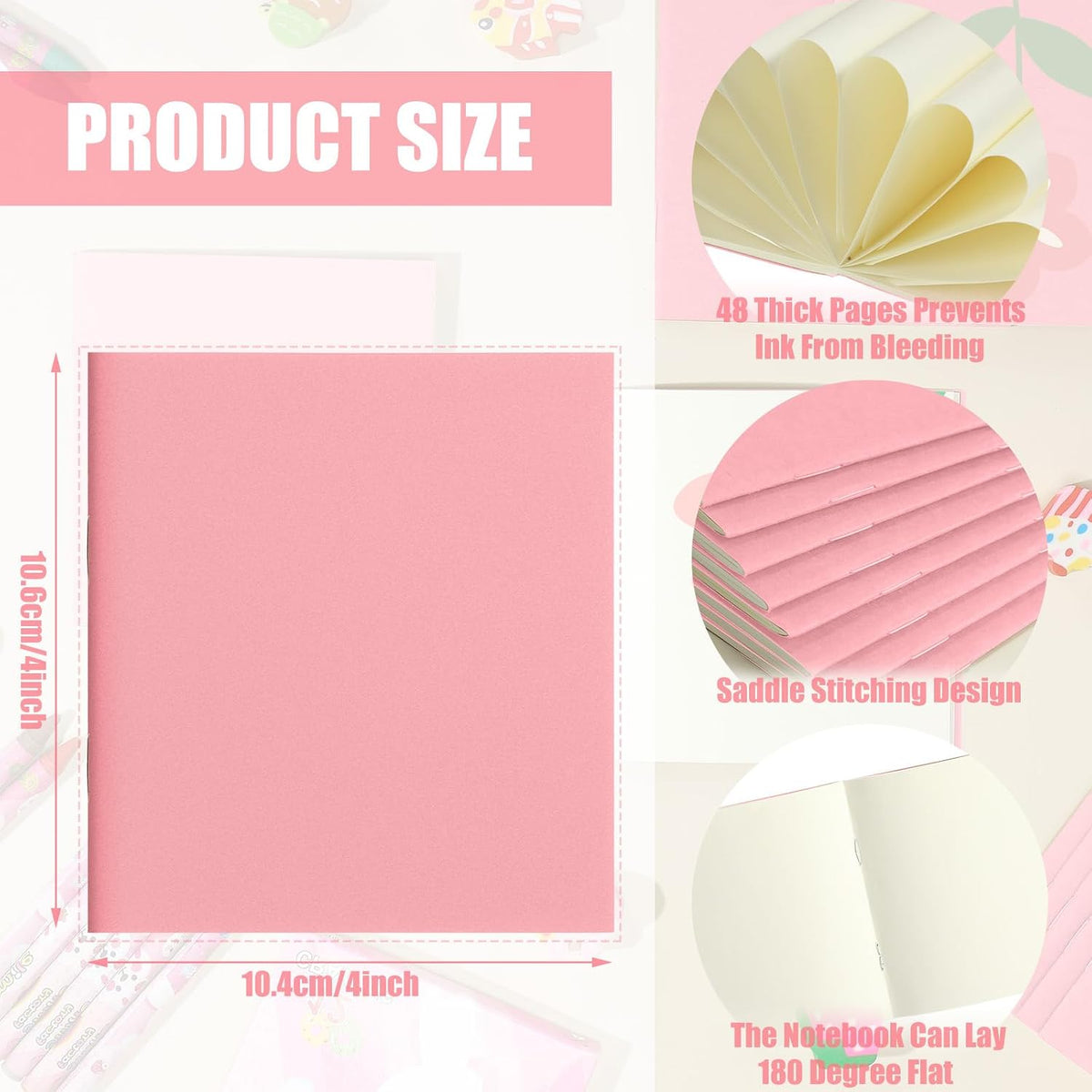 50 Pack Mini Notebooks Bulk 4 x 4 Inch,Pink,Blank Page