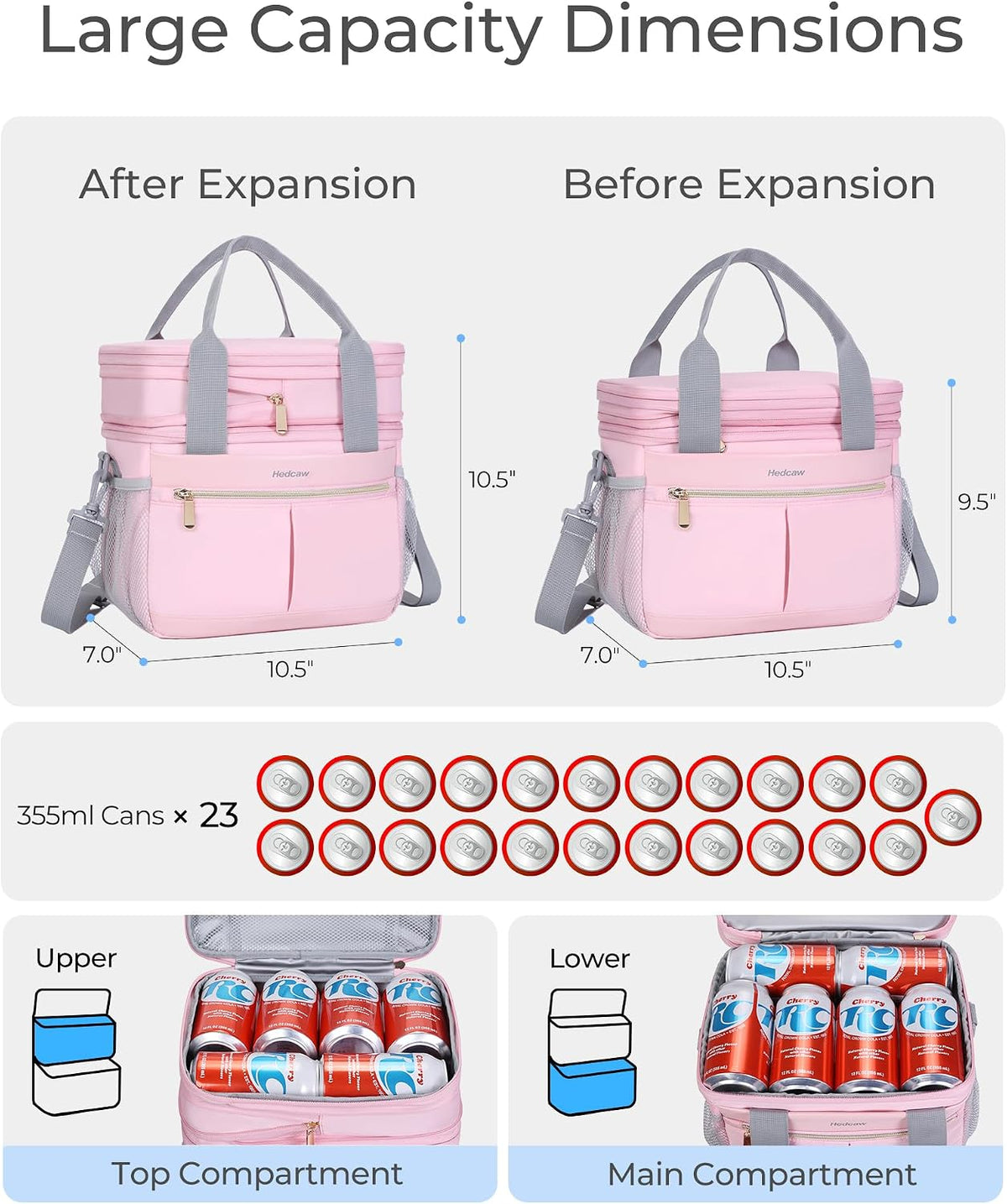 Lunch Box for Women Double Deck Insulated Lunch Bag Women Expandable Leakproof Reusable Lunch Cooler Bag for Work, Office, Picnic, Pink
