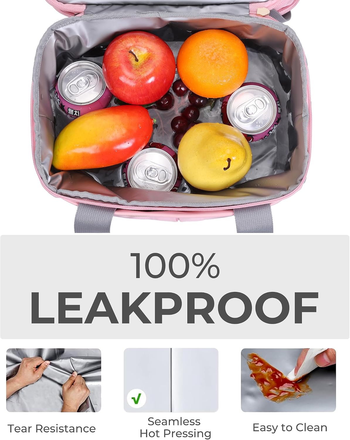 Lunch Box for Women Double Deck Insulated Lunch Bag Women Expandable Leakproof Reusable Lunch Cooler Bag for Work, Office, Picnic, Pink