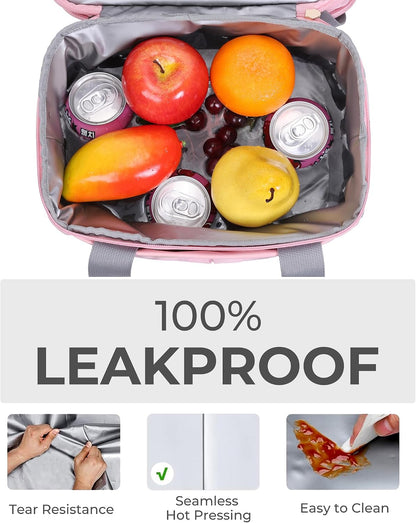 Lunch Box for Women Double Deck Insulated Lunch Bag Women Expandable Leakproof Reusable Lunch Cooler Bag for Work, Office, Picnic, Pink