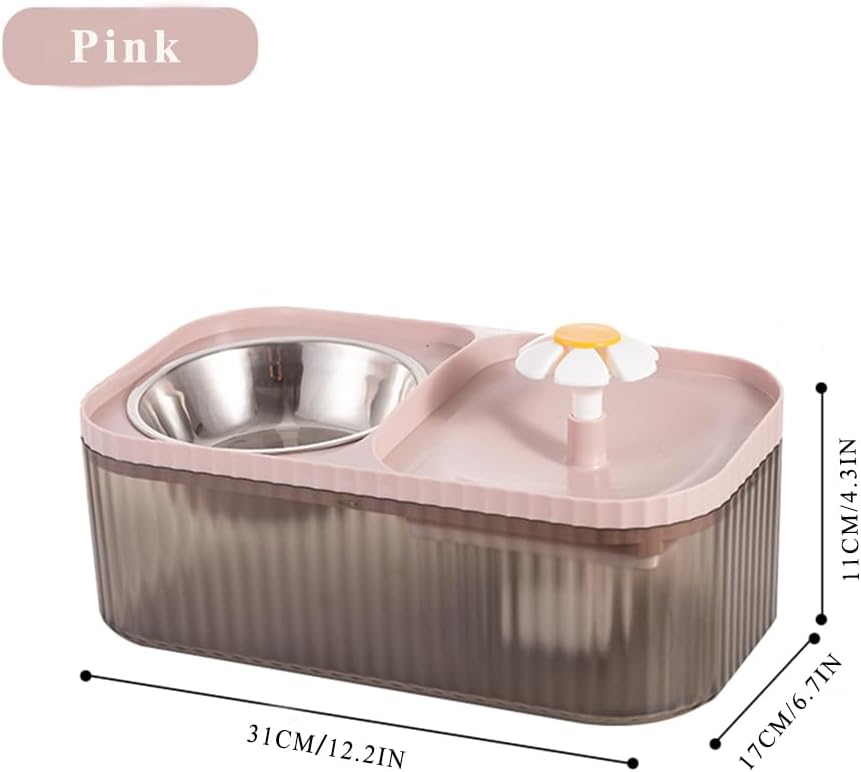 Cat Water Fountain and Stainless Steel Food Bowl, 100oz/3L Super Quiet Automatic Pet Water Dispenser with Smart Pump and 3 Replacement Filters for Cats and Small Dogs, Pink