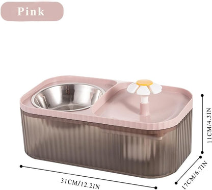 Cat Water Fountain and Stainless Steel Food Bowl, 100oz/3L Super Quiet Automatic Pet Water Dispenser with Smart Pump and 3 Replacement Filters for Cats and Small Dogs, Pink