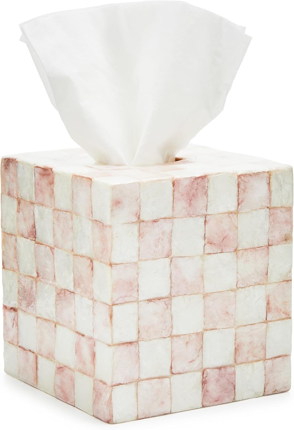 Boutique Tissue-Box Cover, Pink-and-White Rosy Check