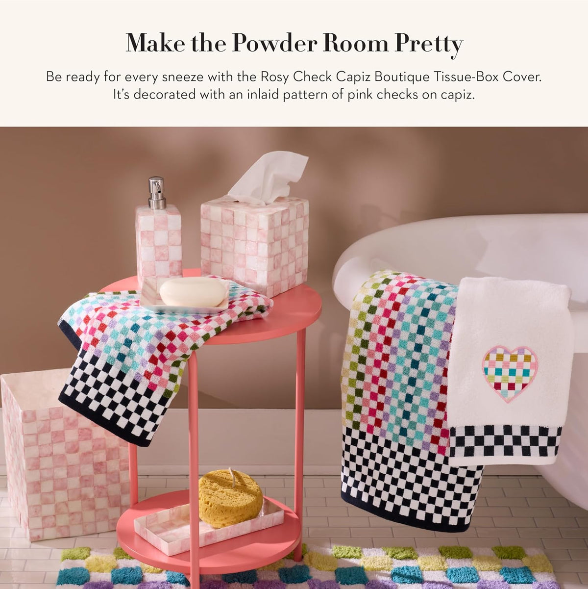 Boutique Tissue-Box Cover, Pink-and-White Rosy Check
