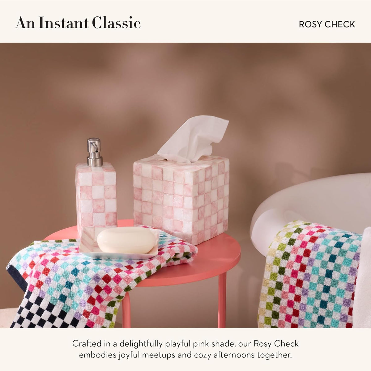 Boutique Tissue-Box Cover, Pink-and-White Rosy Check