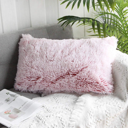 Uhomy Fluffy Accent Pillows Cover 20"x12", Soft Pink Ombre Faux Fur Throw Pillow Case, Modern Luxury Decorative Square Cushion Cover for Farmhouse Home Decor for Sofa/Bed/Chair, 50x30cm Single