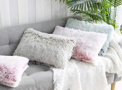 Uhomy Fluffy Accent Pillows Cover 20"x12", Soft Pink Ombre Faux Fur Throw Pillow Case, Modern Luxury Decorative Square Cushion Cover for Farmhouse Home Decor for Sofa/Bed/Chair, 50x30cm Single
