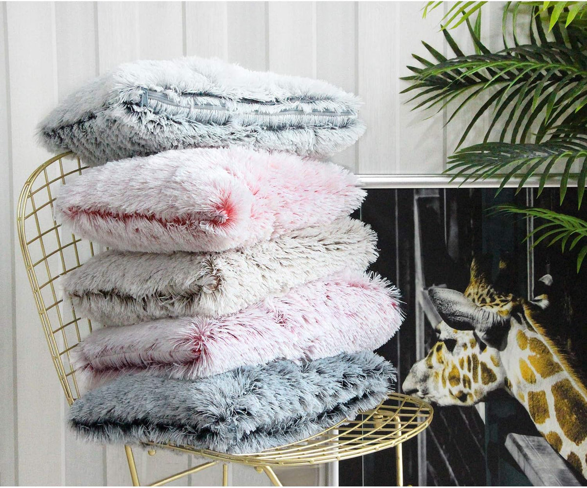 Uhomy Fluffy Accent Pillows Cover 20"x12", Soft Pink Ombre Faux Fur Throw Pillow Case, Modern Luxury Decorative Square Cushion Cover for Farmhouse Home Decor for Sofa/Bed/Chair, 50x30cm Single