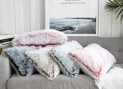 Uhomy Fluffy Accent Pillows Cover 20"x12", Soft Pink Ombre Faux Fur Throw Pillow Case, Modern Luxury Decorative Square Cushion Cover for Farmhouse Home Decor for Sofa/Bed/Chair, 50x30cm Single