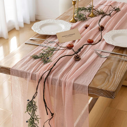 Pink Cheesecloth Table Runner Spring Boho Rustic Gauze 120 inch 10FT Cheese Cloth Runner for Wedding Baby Shower Bridal Birthday Tea Party Centerpiece Summer Home Decorations