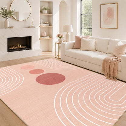 Area Rug 5x7 Boho Modern Geometric Pink Abstract Rug Living Room Washable