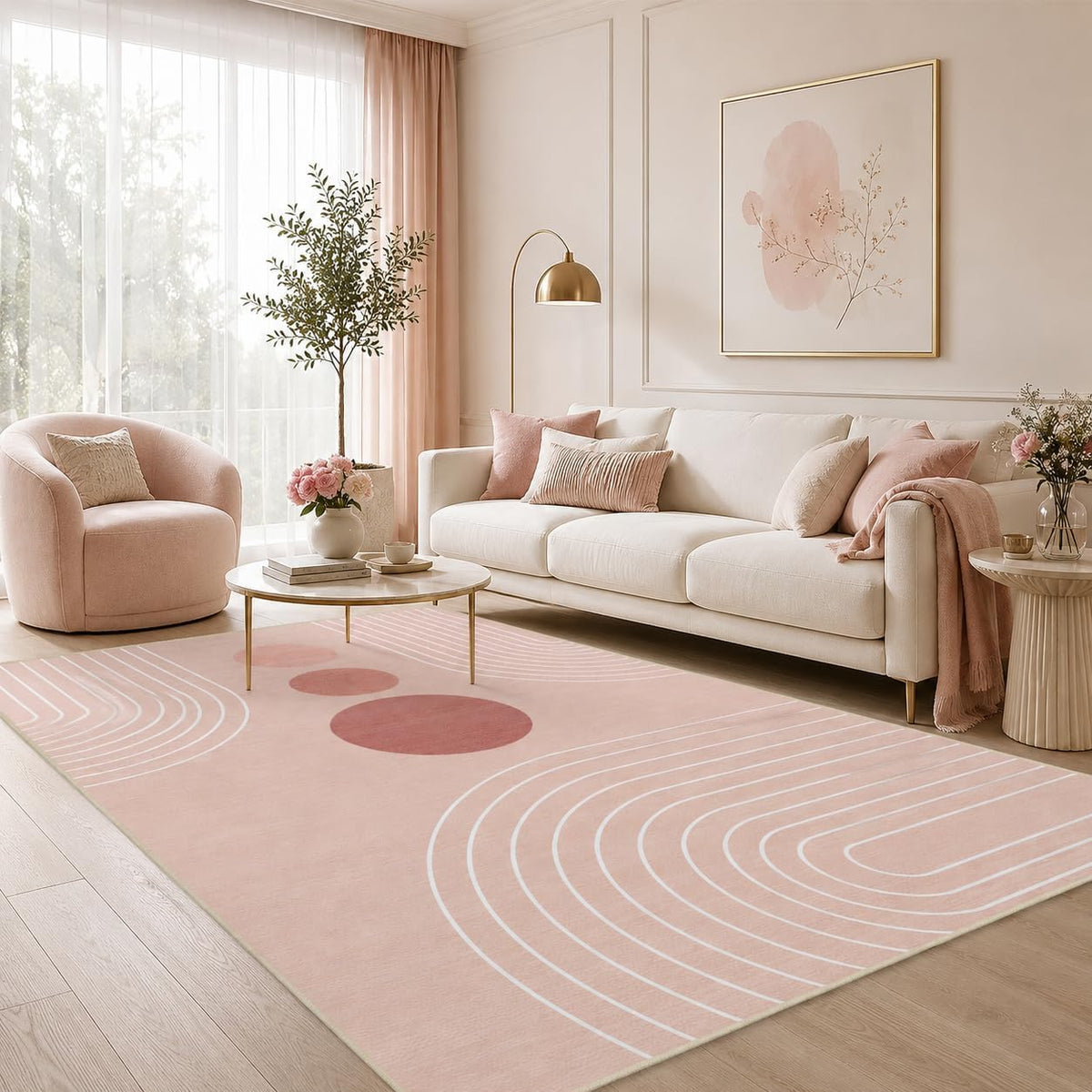 Area Rug 5x7 Boho Modern Geometric Pink Abstract Rug Living Room Washable