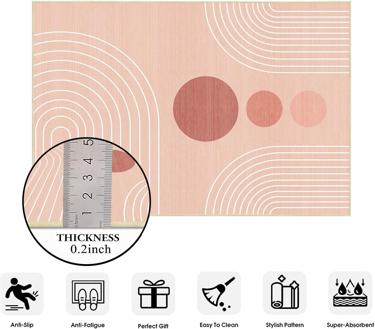 Area Rug 5x7 Boho Modern Geometric Pink Abstract Rug Living Room Washable