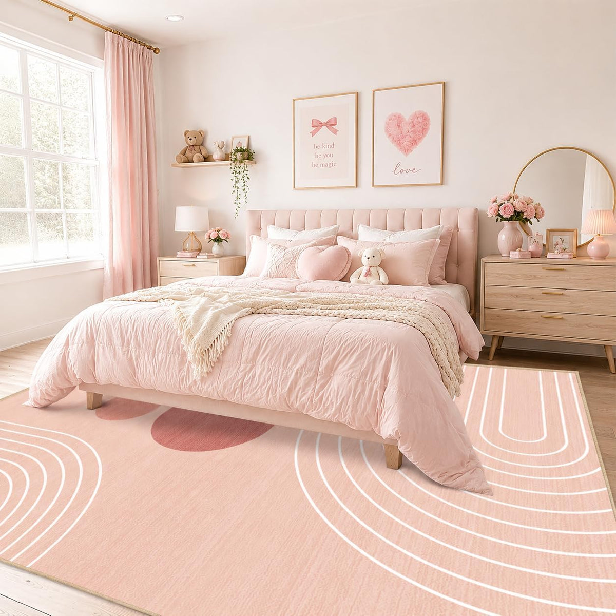 Area Rug 5x7 Boho Modern Geometric Pink Abstract Rug Living Room Washable