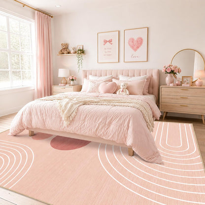 Area Rug 5x7 Boho Modern Geometric Pink Abstract Rug Living Room Washable