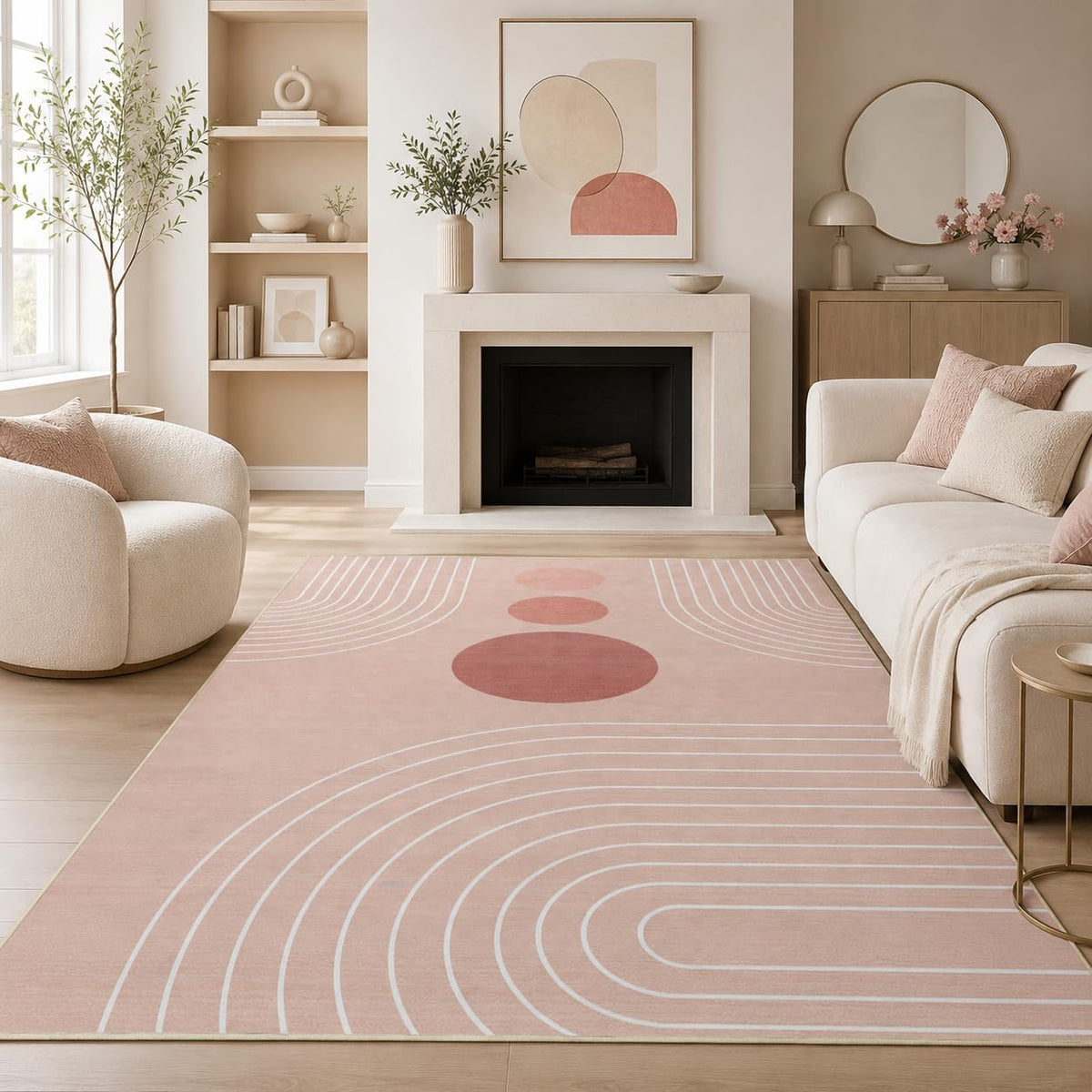 Area Rug 5x7 Boho Modern Geometric Pink Abstract Rug Living Room Washable
