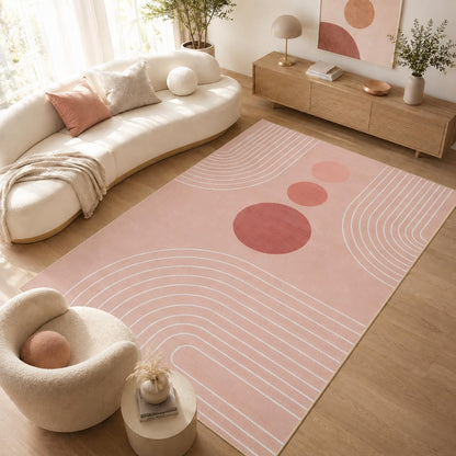 Area Rug 5x7 Boho Modern Geometric Pink Abstract Rug Living Room Washable