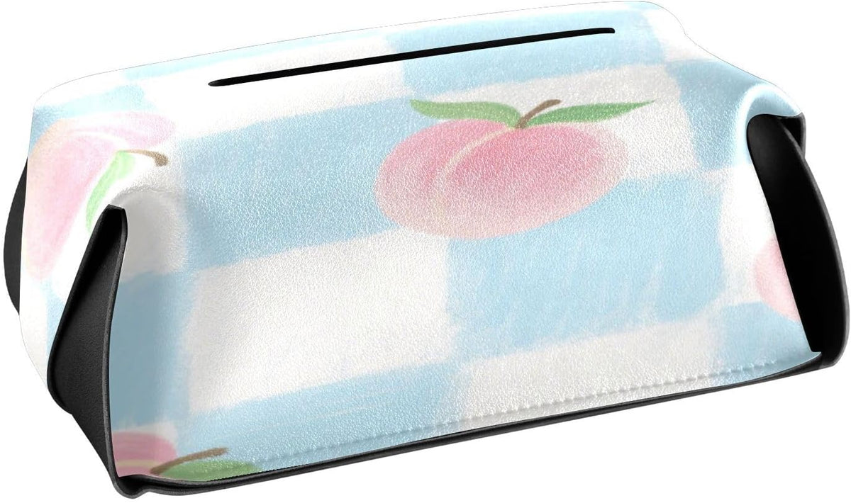 Leather tissue holder Hanging napkin holder sun visor with Adjustable straps & zipper Reusable tissue dispenser box Pink Peach Checkered Pattern