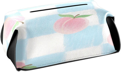 Leather tissue holder Hanging napkin holder sun visor with Adjustable straps & zipper Reusable tissue dispenser box Pink Peach Checkered Pattern