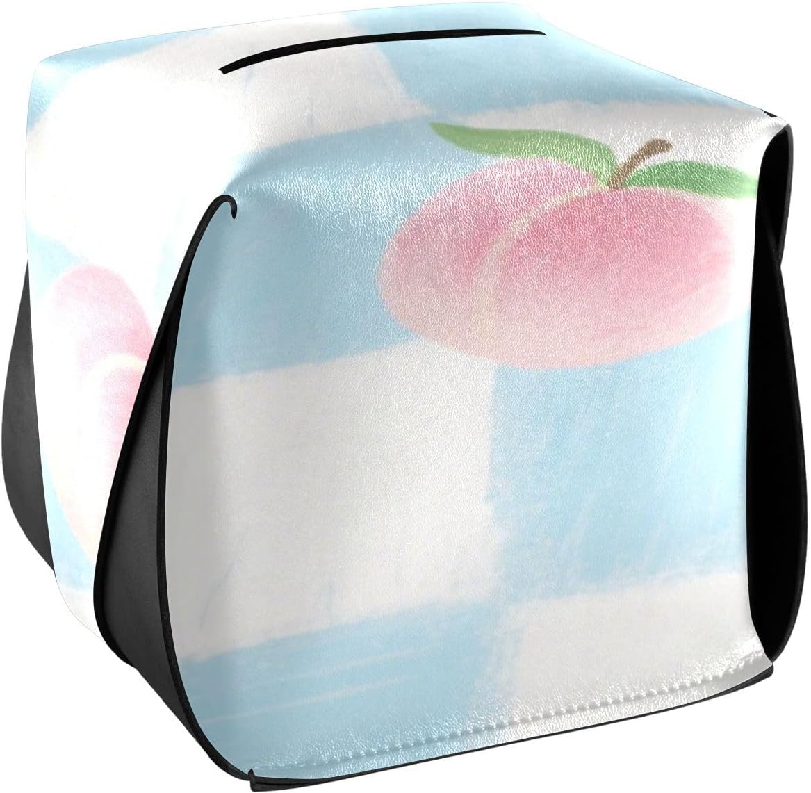 Leather tissue holder Hanging napkin holder sun visor with Adjustable straps & zipper Reusable tissue dispenser box Pink Peach Checkered Pattern