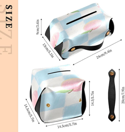 Leather tissue holder Hanging napkin holder sun visor with Adjustable straps & zipper Reusable tissue dispenser box Pink Peach Checkered Pattern